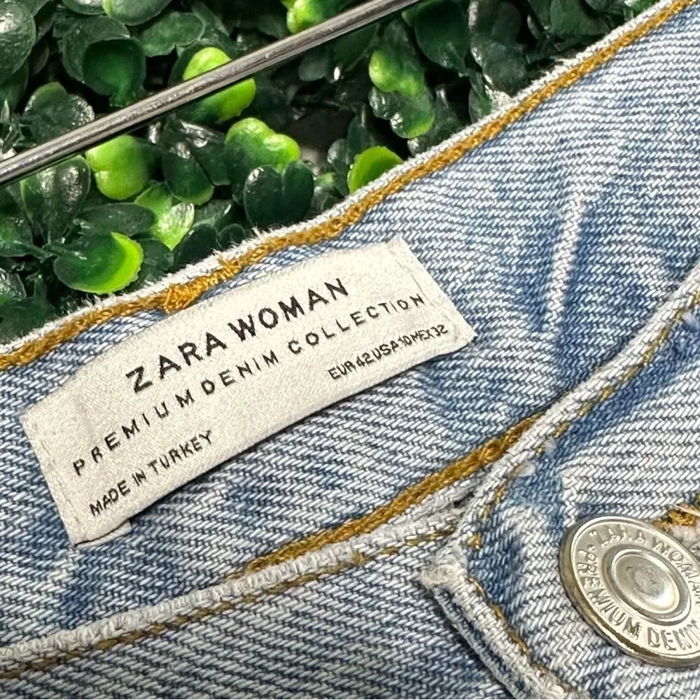 Zara Woman Distressed Ripped Denim 100% Cotton Jeans Sz 10